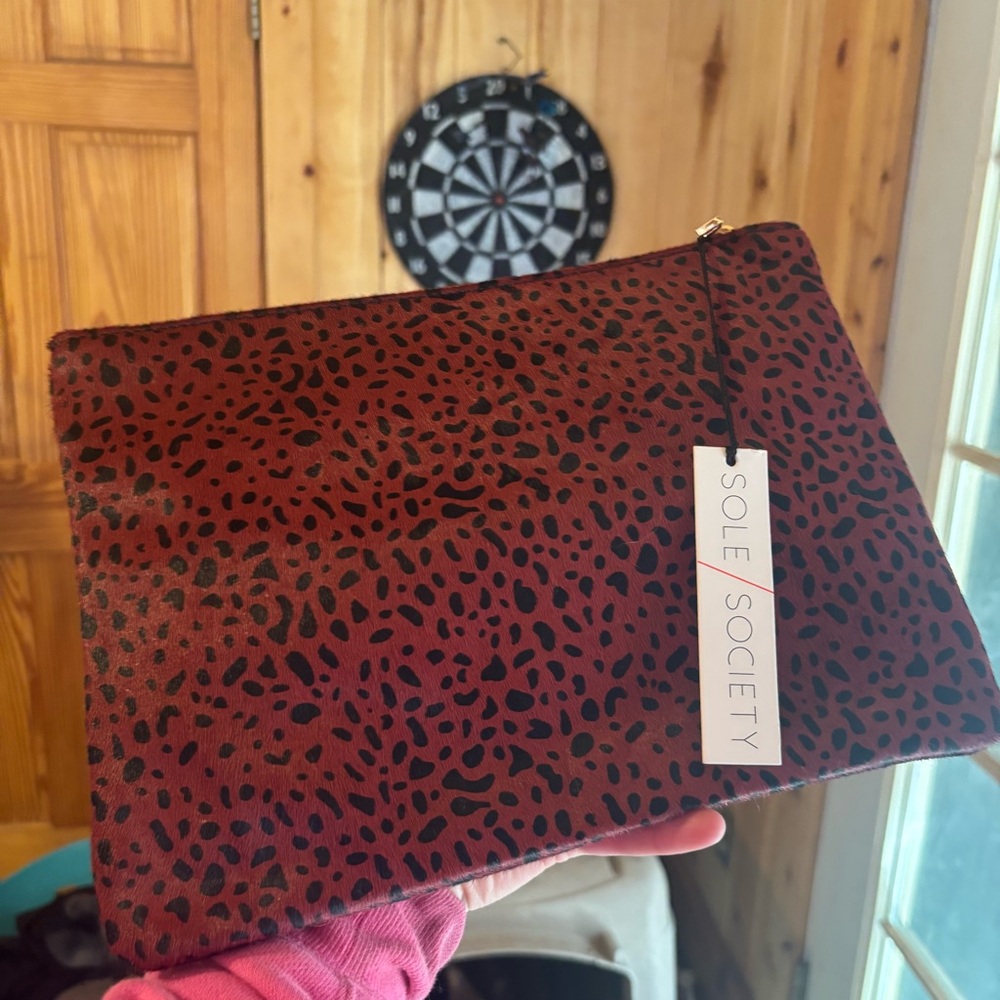 Red Leopard Calf Hair Dolce Sole Society Clutch NWT